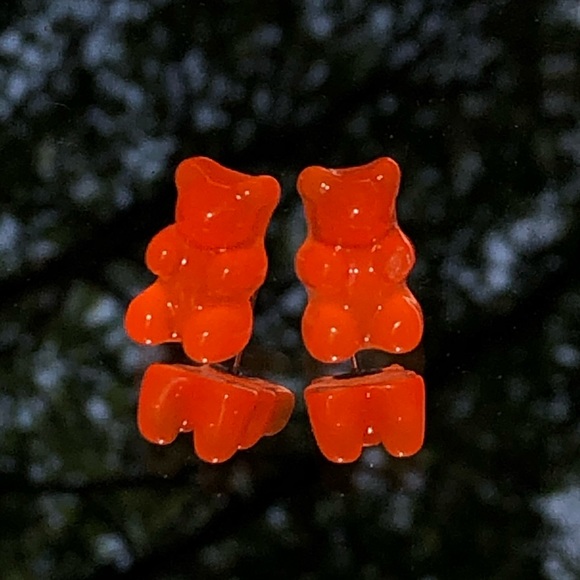 Neon Orange Gummy Bear Earrings - Picture 2 of 2